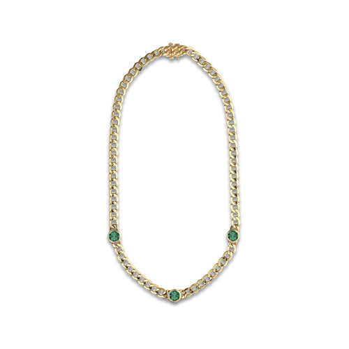 8 mm Round Cut Lab Grown Emerald Necklace 14K Yellow Gold