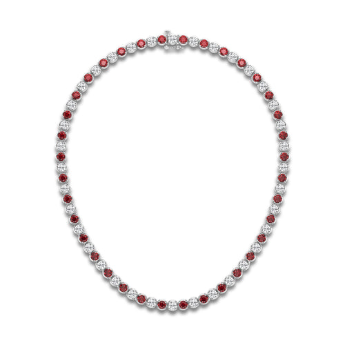 4.10 mm Round Cut Created Ruby and 11 ctw Round Lab Grown Diamond Necklace 14K White Gold