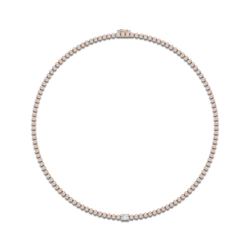 10 ctw Emerald Lab Grown Diamond Single Station Tennis Necklace 14K Rose Gold, DE, VS1 | 3/4 ct Center