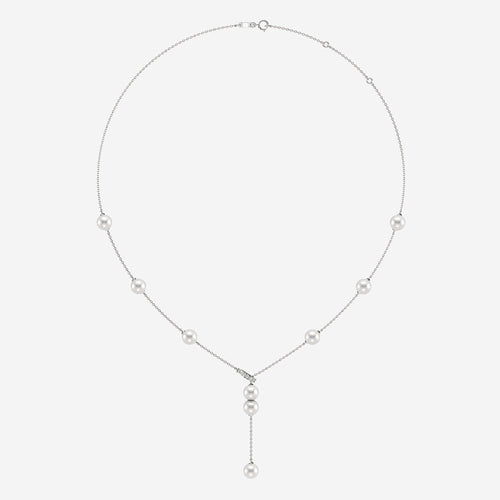 6.5 - 7.0 mm Cultured Freshwater Pearl and 1/8 ctw Lab Grown Diamond Lariat Necklace 14K White Gold