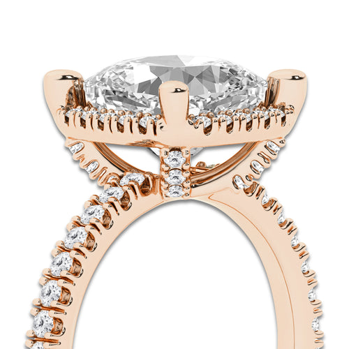 4 5/8 ctw Cushion Lab Grown Diamond Halo Engagement Ring 18K Rose Gold, E, VS1 | 4 ct Center