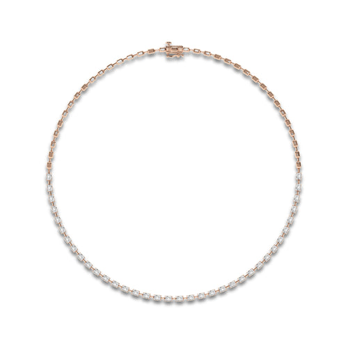 7 ctw Emerald Lab Grown Diamond East West Link Necklace 14K Rose Gold, DE, VS1