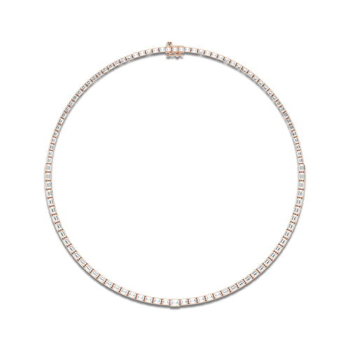 10 ctw Emerald Lab Grown Diamond East West Tennis Necklace 14K Rose Gold, DE, VS1