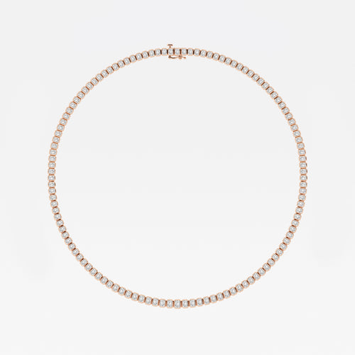 16 ctw Emerald Lab Grown Diamond Graduated Bezel Set Tennis Necklace 18K Rose Gold, DE, VS1
