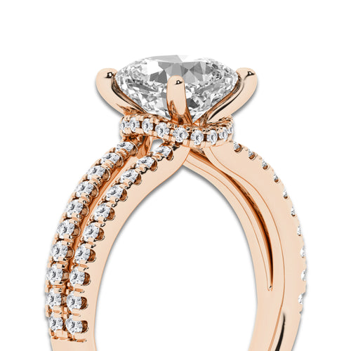 Zenobia 3 ctw Cushion Lab Grown Diamond Old Mine Cut Split Shank Hidden Halo Engagement Ring 14K Rose Gold, D, VVS | IGI Certified, 2 1/2 ct Center
