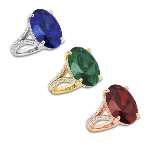 Dahlia 15 ctw Oval Cut Emerald and Round Lab Grown Diamond Hidden Halo Engagement Ring 14K Rose Gold | 13 1/2 ct Center