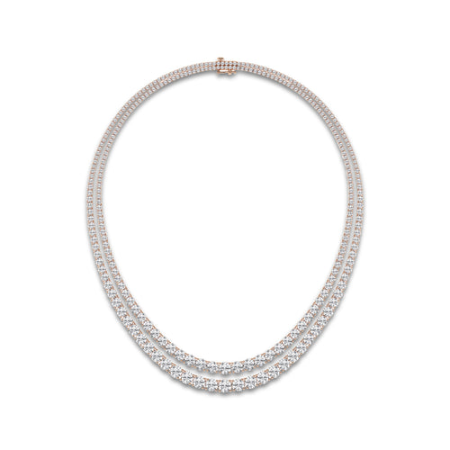 40 ctw Round Lab Grown Diamond Double Row Tennis Necklace 14K Rose Gold, DE, VS1