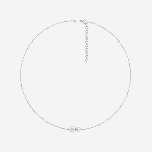 5.5 - 8.0 mm Cultured Freshwater Pearl Double Stone Adjustable Necklace 14K White Gold