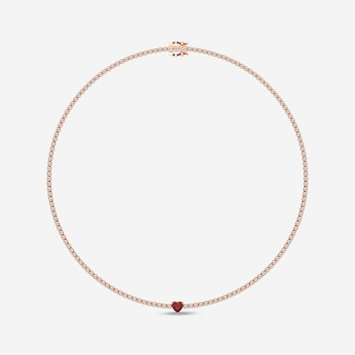 5.9 mm Heart Shaped Created Ruby and 6 5/8 ctw Round Lab Grown Diamond Necklace 14K Rose Gold