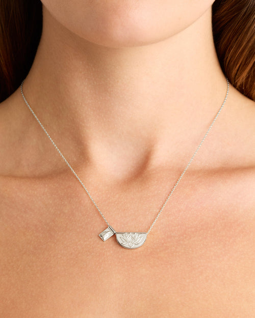 White Gold Vermeil Lotus and Little Buddha Necklace