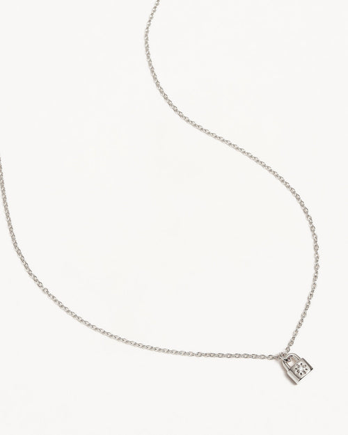 White Gold Vermeil Crystal Lotus Padlock Necklace