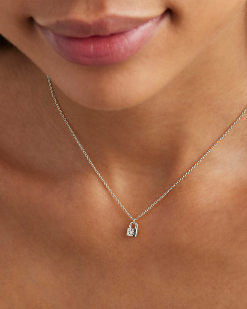 White Gold Vermeil Crystal Lotus Padlock Necklace