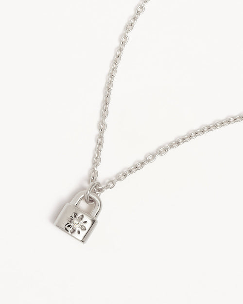 White Gold Vermeil Crystal Lotus Padlock Necklace