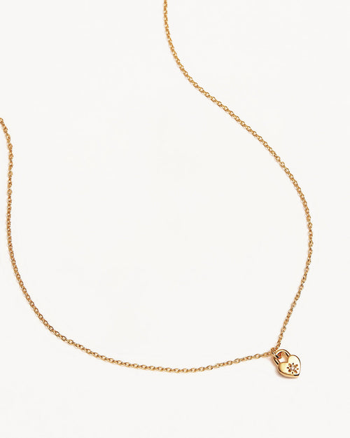 Yellow Gold Vermeil Crystal Lotus Heart Padlock Necklace