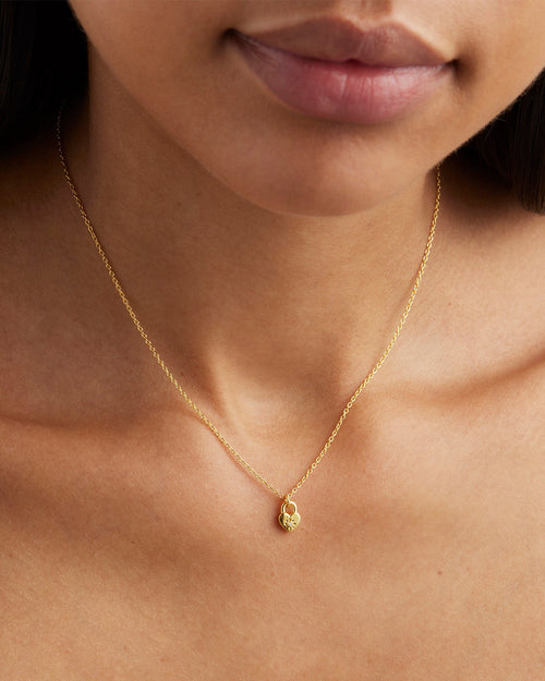 Yellow Gold Vermeil Crystal Lotus Heart Padlock Necklace