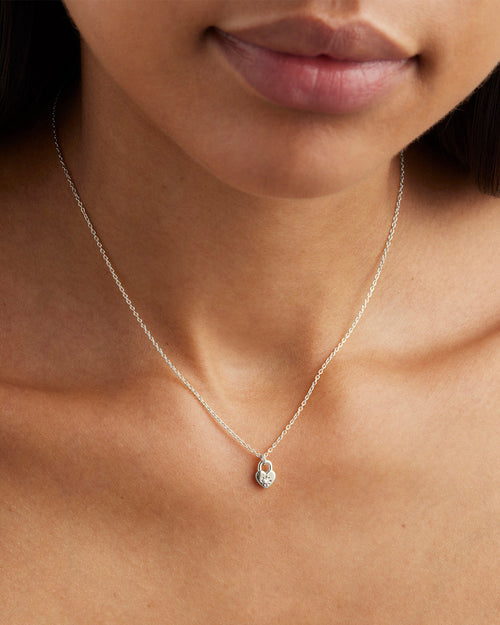 White Gold Vermeil Crystal Lotus Heart Padlock Necklace