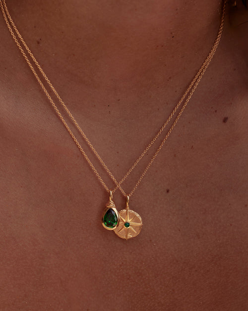 Yellow Gold Vermeil Soul Searching Necklace - Ocean Green