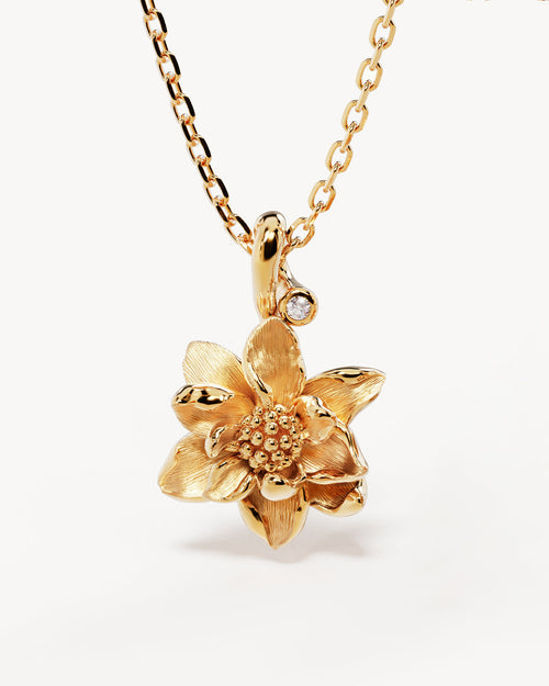 Yellow Gold Vermeil Water Lily July Birth Flower Necklace