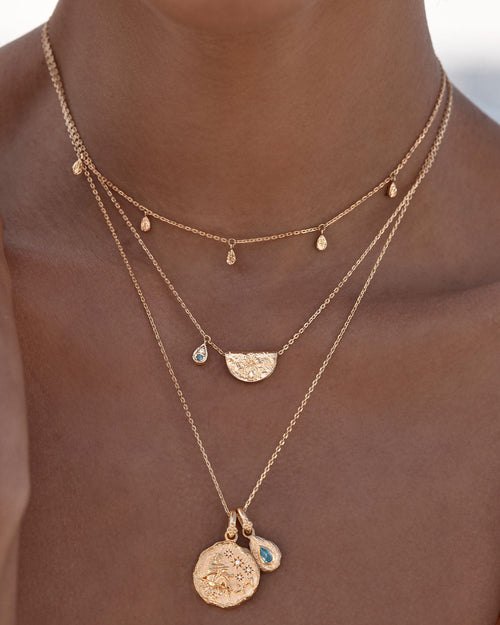 Yellow Gold Vermeil Lotus Birthstone Necklace - March - Aquamarine