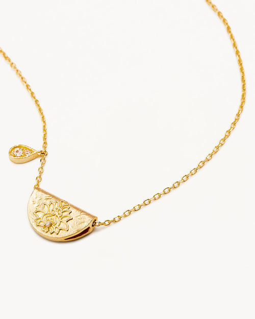 Yellow Gold Vermeil Lotus Birthstone Necklace - April - White Topaz