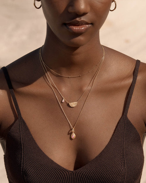 Yellow Gold Vermeil Lotus Birthstone Necklace - October - Pink Tourmaline