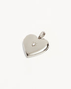 White Gold Vermeil Large Heart Lotus Locket Pendant