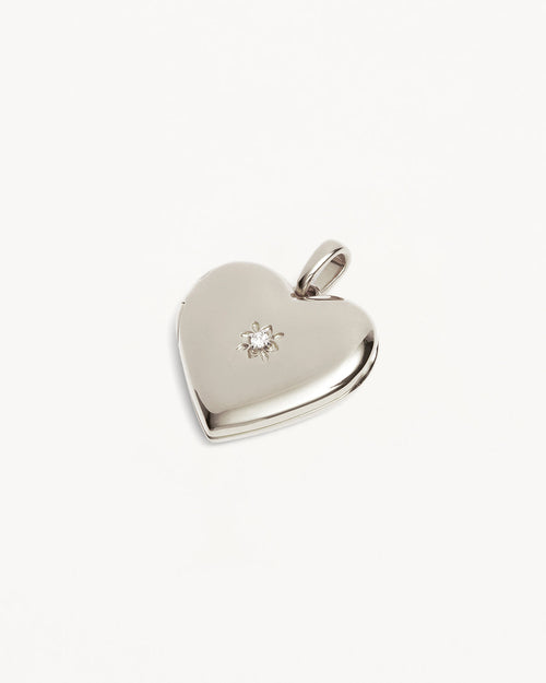 White Gold Vermeil Large Heart Lotus Locket Pendant