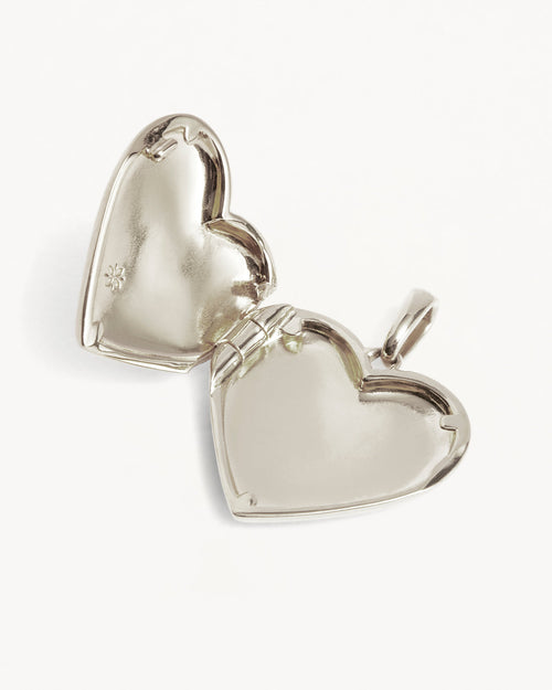 White Gold Vermeil Large Heart Lotus Locket Pendant