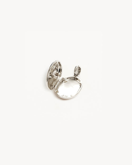 White Gold Vermeil Rounded Lotus Locket Pendant