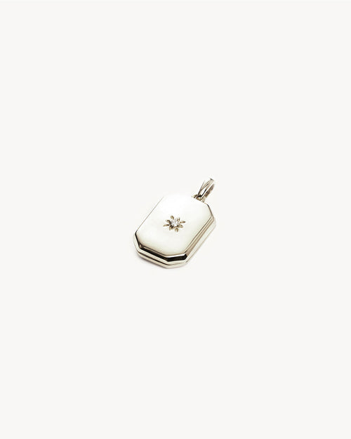 White Gold Vermeil Rectangular Lotus Locket Pendant
