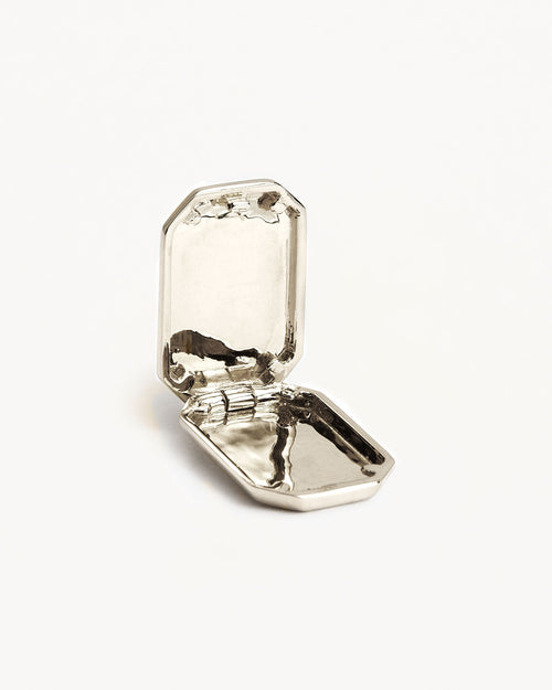 White Gold Vermeil Rectangular Lotus Locket Pendant