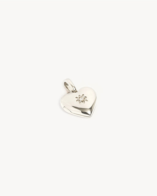 White Gold Vermeil Heart Lotus Locket Pendant