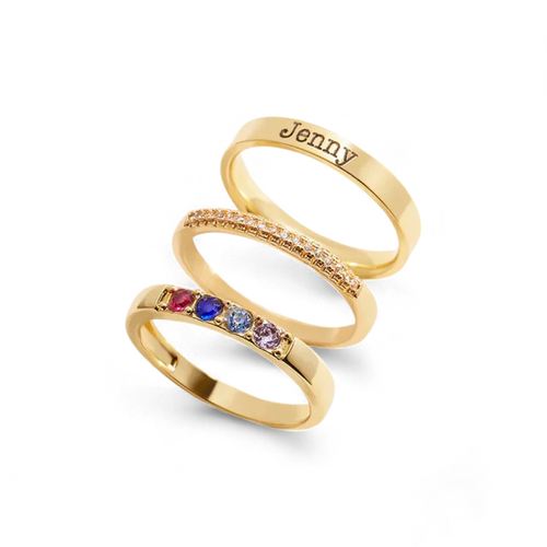 Personalized Name Birthstones Stacking Rings