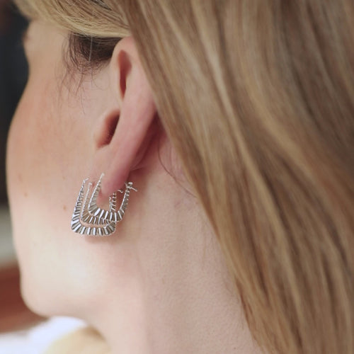 Midi Recycled Silver Ridged Hoop Earrings