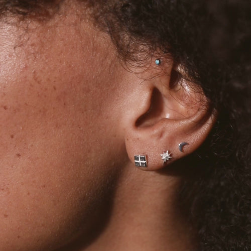 Recycled Silver Crescent Moon Stud Earrings