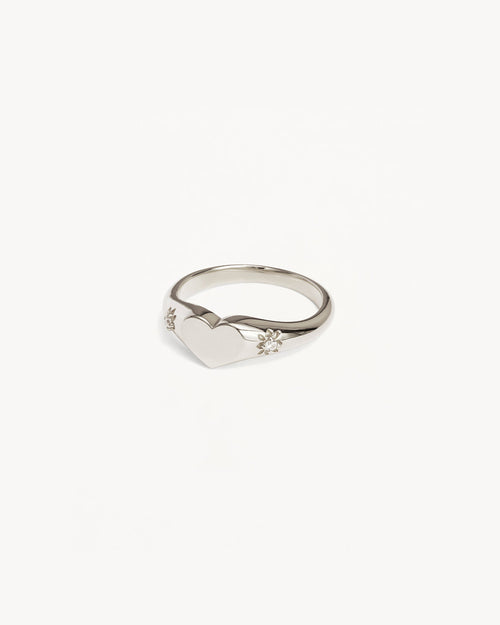White Gold Vermeil Heart Signet Ring