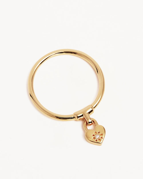 Yellow Gold Vermeil Crystal Lotus Heart Padlock Ring