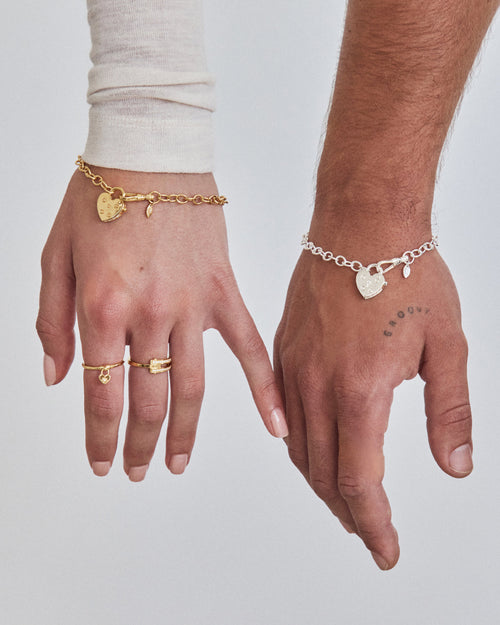 Yellow Gold Vermeil Crystal Lotus Heart Padlock Ring