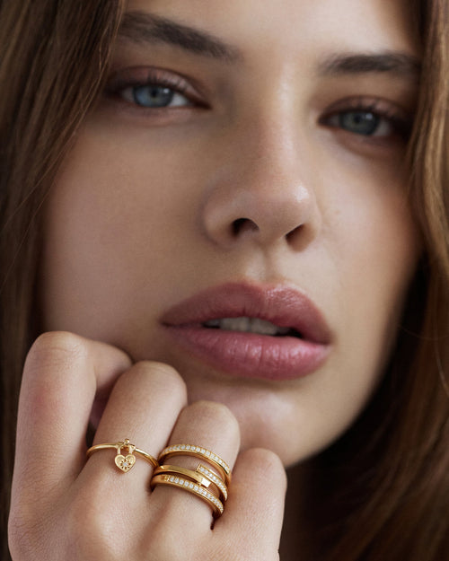 Yellow Gold Vermeil Crystal Lotus Heart Padlock Ring